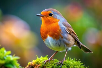 Fototapeta premium Vibrant red robin birds showcased in breathtaking close-up photography, revealing their natural habitat and intricate details, capturing their beauty and charm in stunning clarity.