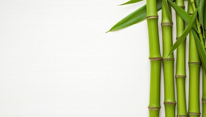 Green bamboo stalks with vibrant leaves on a white isolated background.