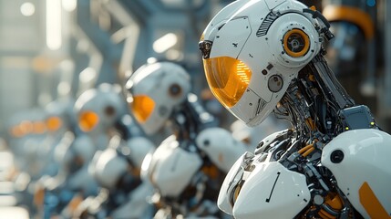 Fototapeta premium Close-up of industrial robots working on an automotive assembly line