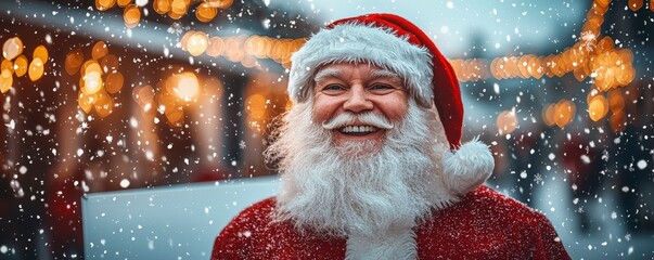Cheerful Santa Claus in a Winter Wonderland Scene