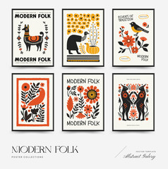 Abstract folk nordic art posters template. Modern trendy minimal style. Hand drawn design for wallpaper, wall decor, print, postcard, cover, template, banner.