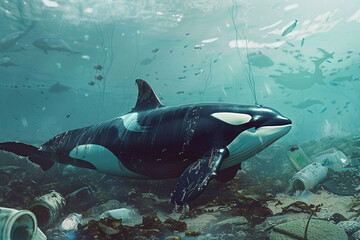 Obraz premium Fantastically beautiful majestic huge whale in ocean