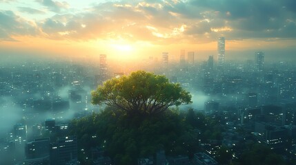 Naklejka premium a cityscape collides,nature showcasing urban biodiversity.illustration