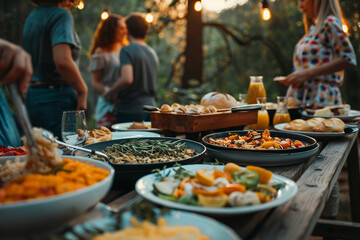 Obraz premium Picnic barbecue friends and family outdoor gathering generative AI