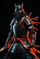 Soldier fighting with a japanese samurai sword