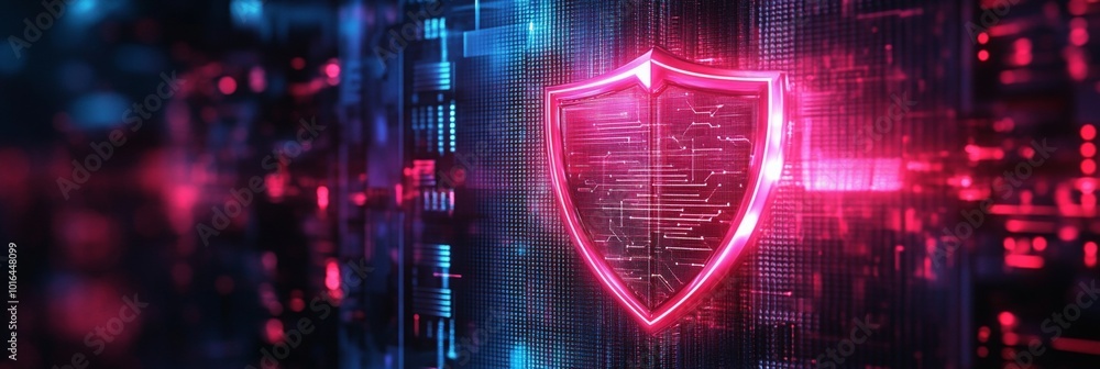 Poster digital fortress, a luminous firewall shielded by intricate encryption symbols, embodying advanced c