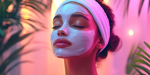 Obraz premium Woman with a facial mask relaxing with eyes closed.