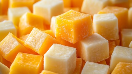 Close-up of Yellow and White Cubes of Cheese