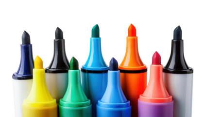 Colorful markers, white isolate background transparent