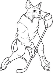 Sphinx Cat Ice hockey Ice hockey stick Animal Vector Graphic Art Illustration