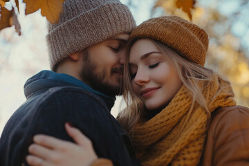 Fototapeta premium Amazing wonderful autumn season, people admiring golden fall colors outdoors, Generative AI
