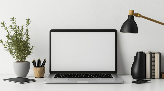 机の上のノートパソコン