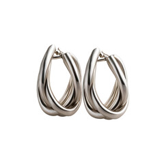 Pair of silver earrings on transparent background