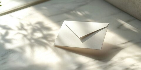 Business Card with Email Symbol, showcasing a sleek design, floating email graphic on the left, smooth light backdrop, professional presentation