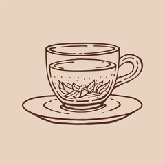 Cup of tea with karkade. Hand drawn vector illustration in outline style.
