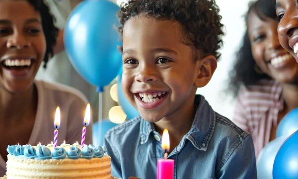 portrait of a small boy smiling happily celebrating his birthday