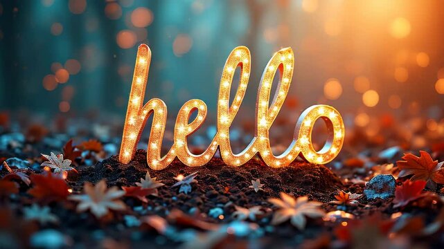 Hello inscription on a festive background, animation
