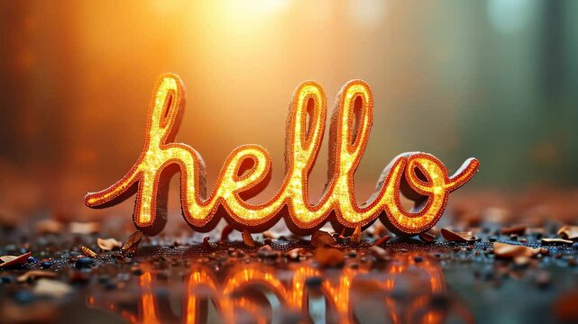 Hello inscription on a festive background, animation