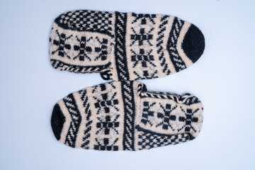 winter knitted socks.
Wool knit booties decorated with Anatolian motifs