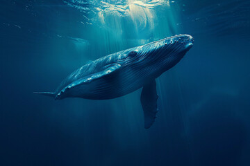Fototapeta premium Fantastically beautiful majestic huge whale in ocean