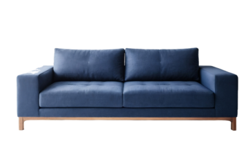 Dark blue modern sofa, isolated, transparent background, no background. PNG.