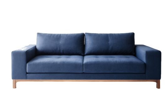 Dark blue modern sofa, isolated, transparent background, no background. PNG.