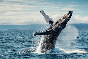 Fototapeta premium Fantastically beautiful majestic huge whale in ocean