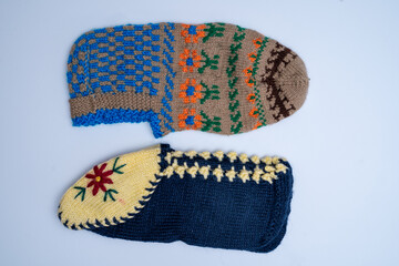 winter knitted socks.
Wool knit booties decorated with Anatolian motifs