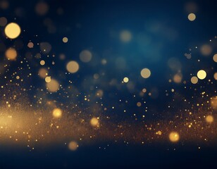 abstract background with Dark blue and gold particle. Christmas Golden light shine particles bokeh on navy blue background. Gold foil texture. Holiday concept.