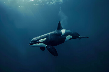 Fototapeta premium Fantastically beautiful majestic huge whale in ocean