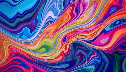 Obraz premium Abstract marbled acrylic paint ink painted waves painting texture colorful background banner - Bold colors, rainbow color swirls wave Generative AI