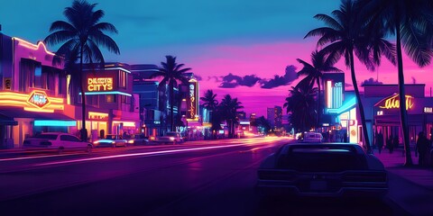 Miami streets, neons, thugs, cars, Vice City wallpaper