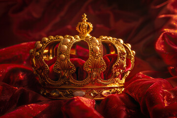 Fantastic beautiful king or queen crown from gold material for coronation