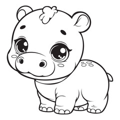 Adorable Baby Hippo Coloring Page Free Printable for Kids