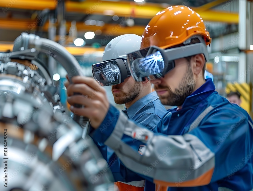 Poster field technicians using augmented reality headsets to improve machinery repair accuracy and reduce d