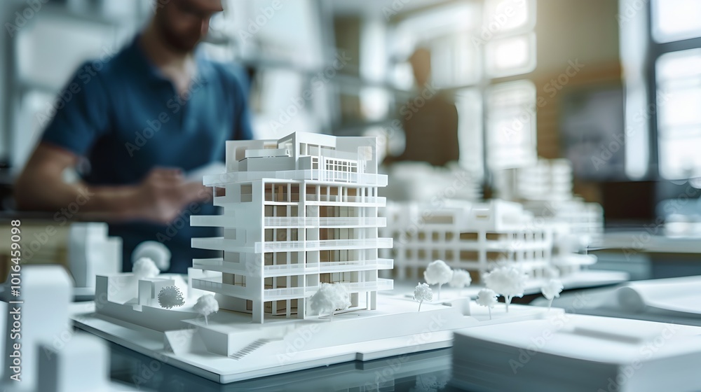 Poster architects using 3d printing to create scale building models for project visualization