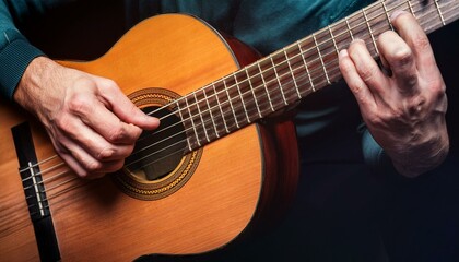 Obraz premium close up of hands playing classic guitar