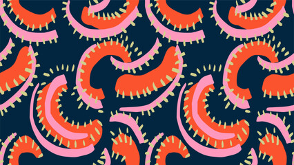 Colorful seamless pattern with Abstract organic shapes. Vector hand drawn sketch unique irregular forms. Simple background ornament. Contemporary minimalist print