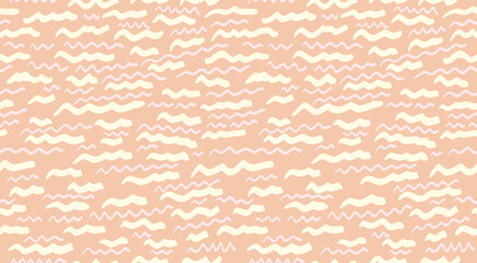 Pastel beige seamless pattern with abstract organic shapes. Cute doodle wavy lines print. Vector hand drawn. Minimalist background ornament for designs, children textiles, cover