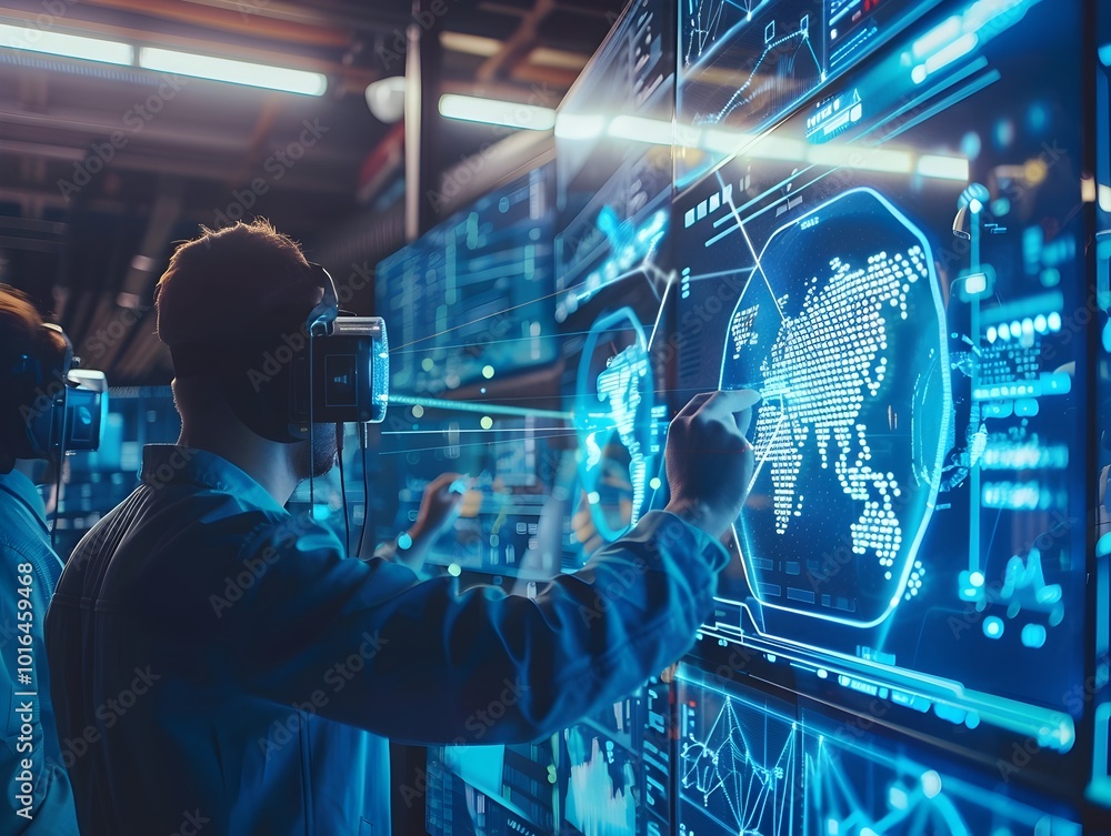 Poster it workers using technology to monitor and respond to cybersecurity threats in real time