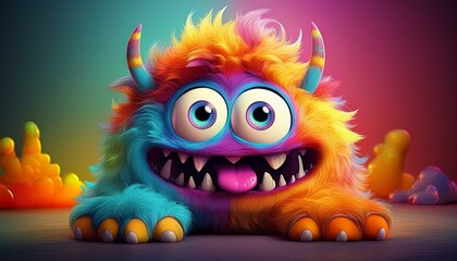 Naklejka premium Cringe and furry cartoon colorful monster