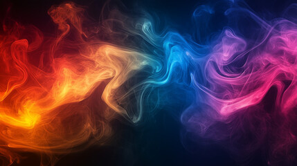 Fototapeta premium Abstract Waves Of Fiery Orange And Cool Blue Smoke Fluid Dynamic Flow On Dark Background