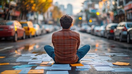 a person contemplating whether to buy,lease a car weighing the vehicle purchase options and facing a difficult decision.illustration