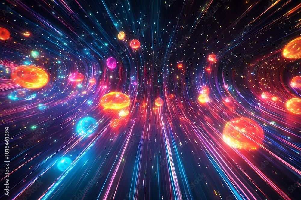 Fototapete template, panel.texture with visual lighting effects and dynamic abstractions of lights and neon ran