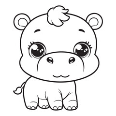 Adorable Baby Hippo Coloring Page Free Printable for Kids