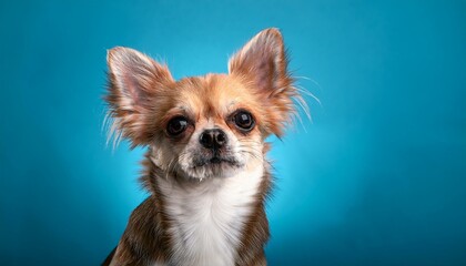 funny chihuahua dog portrait on a blue background