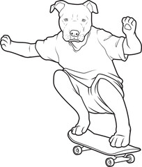 Pitbull Skater Skateboard Animal Vector Graphic Art Illustration