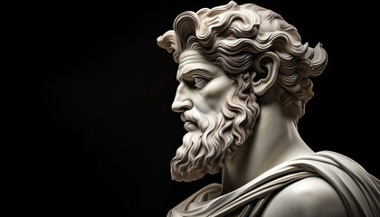 Greek god sculpture profile picture with black background