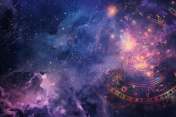 Obraz premium Astrological composition with zodiac circle in signs and symbols