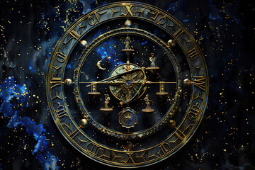 Fototapeta premium Astrological composition with zodiac circle in signs and symbols